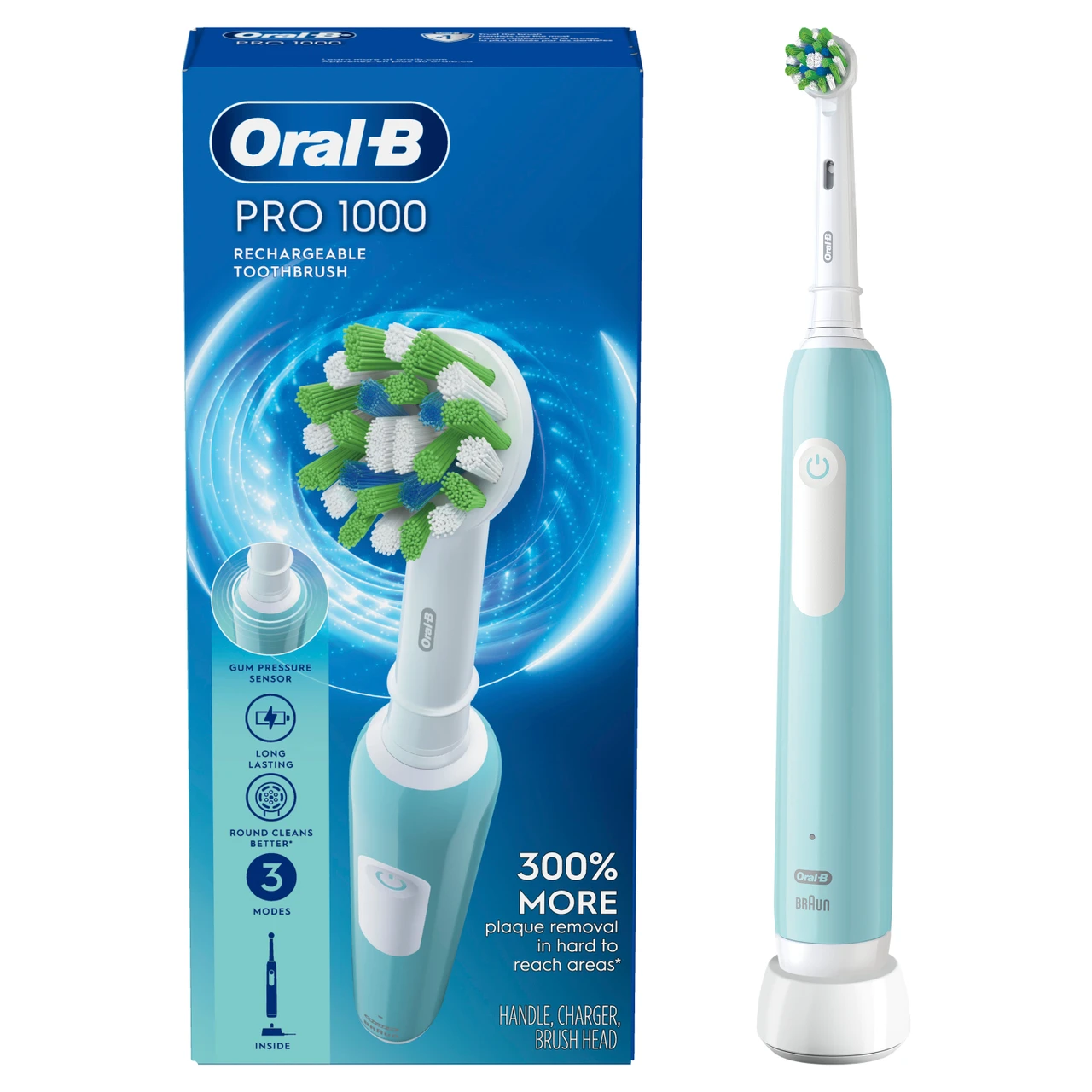 Pro 1000 Rechargeable Electric Toothbrush Twin Pack, Turquoise - Image 8