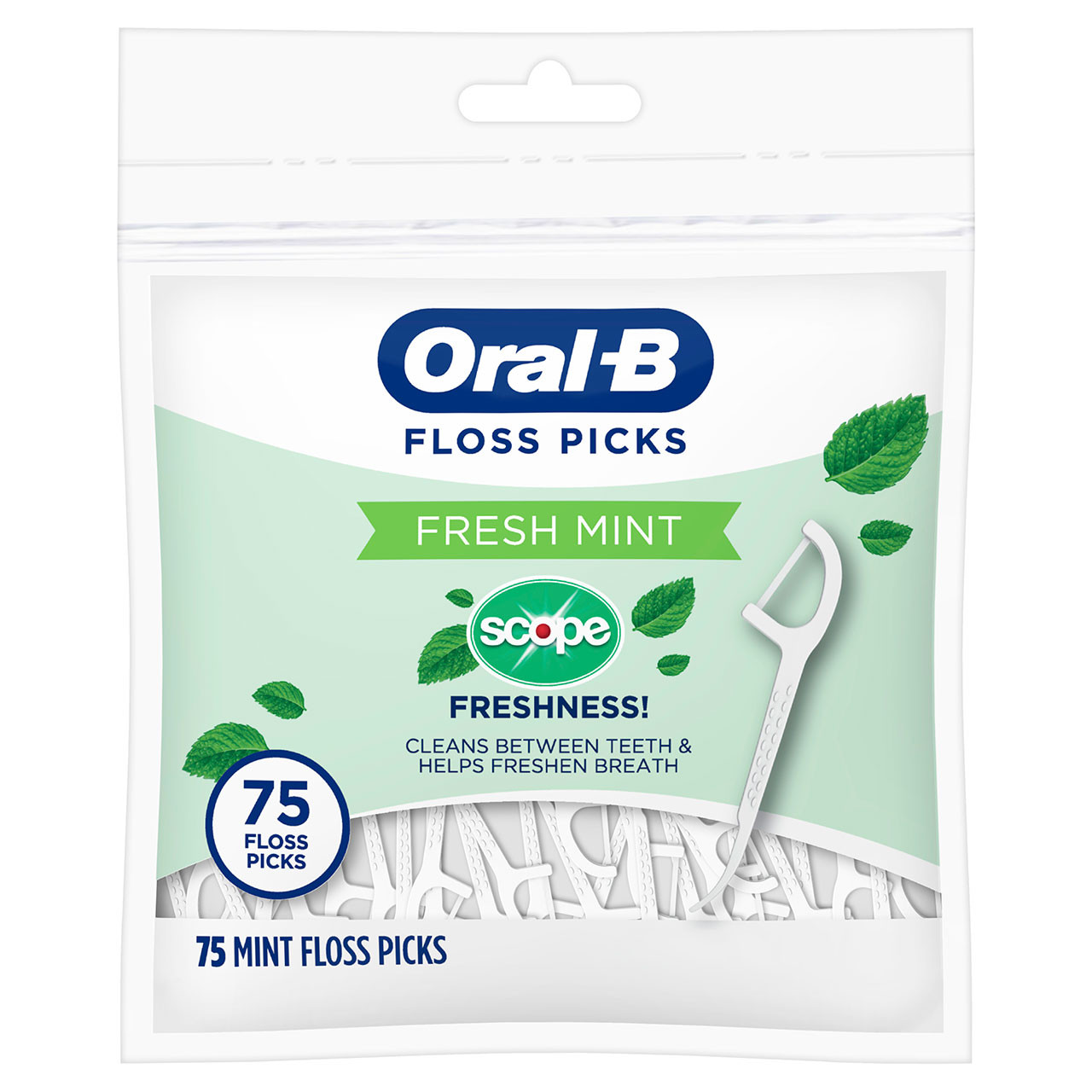 Oral-B Burst of Scope Dental Floss Picks, Fresh Mint, 75 ct