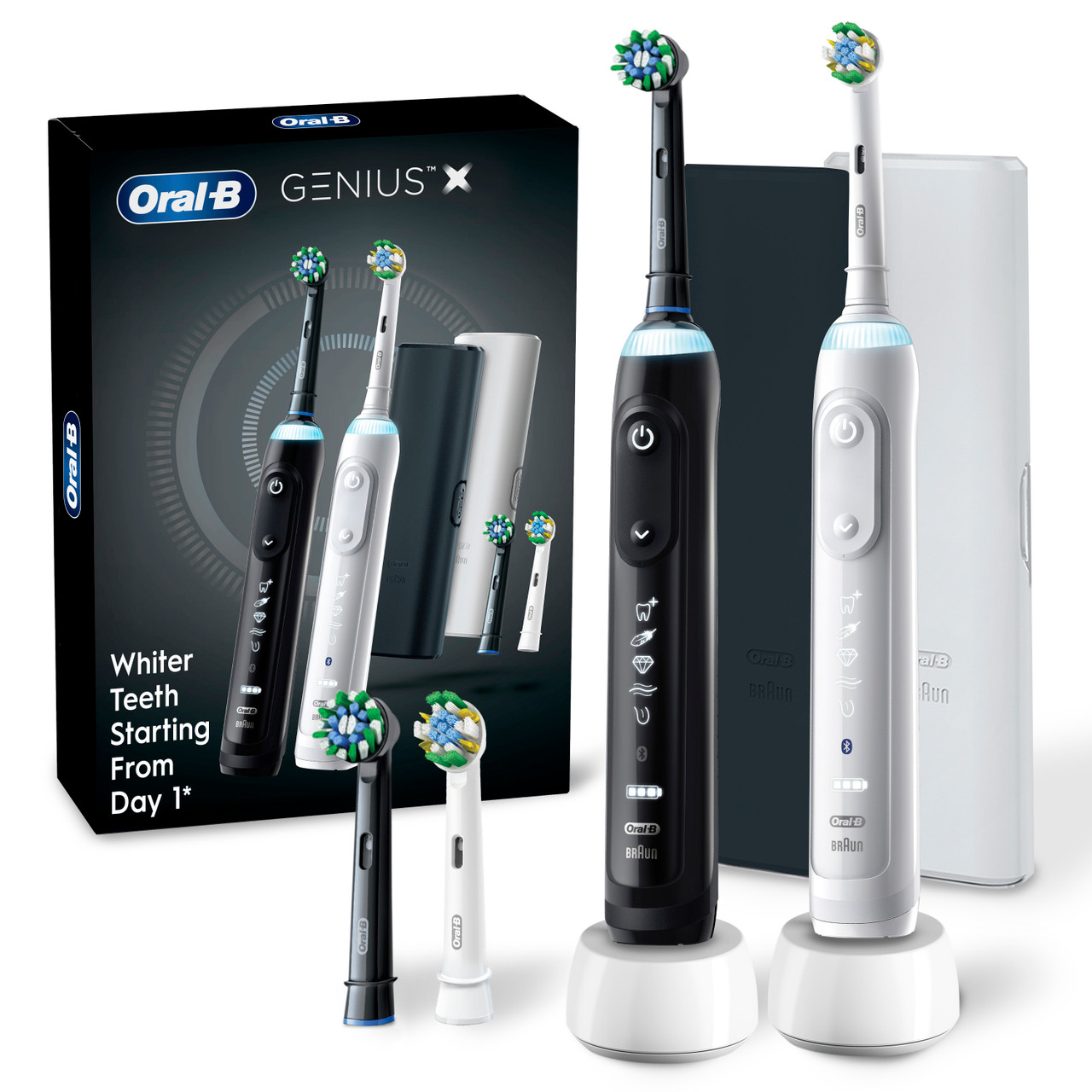 Oral-B Genius X Rechargeable Electric Toothbrush Twin Pack, Black and White - Image 2