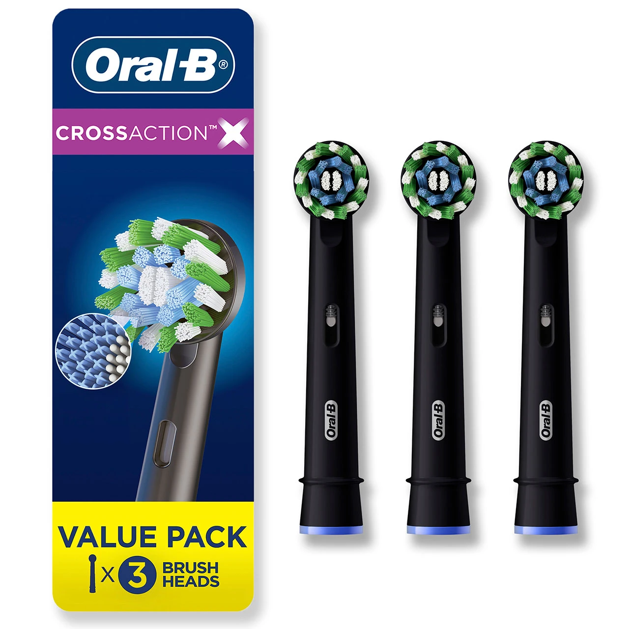 Oral-B CrossAction X-Filaments Replacement Brush Heads Refill, Black 3 Count