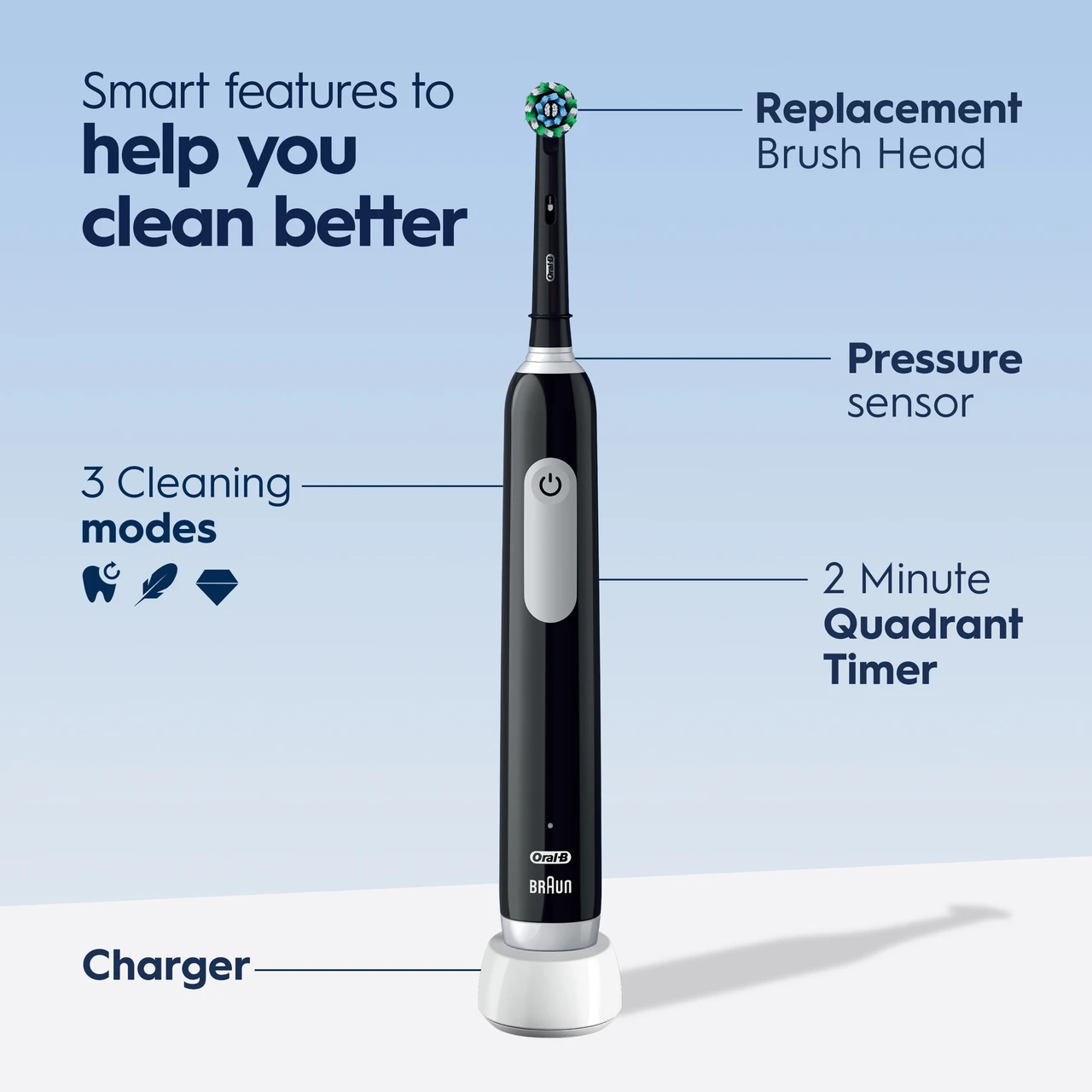 Pro 1000 Rechargeable Electric Toothbrush, Black - Image 4